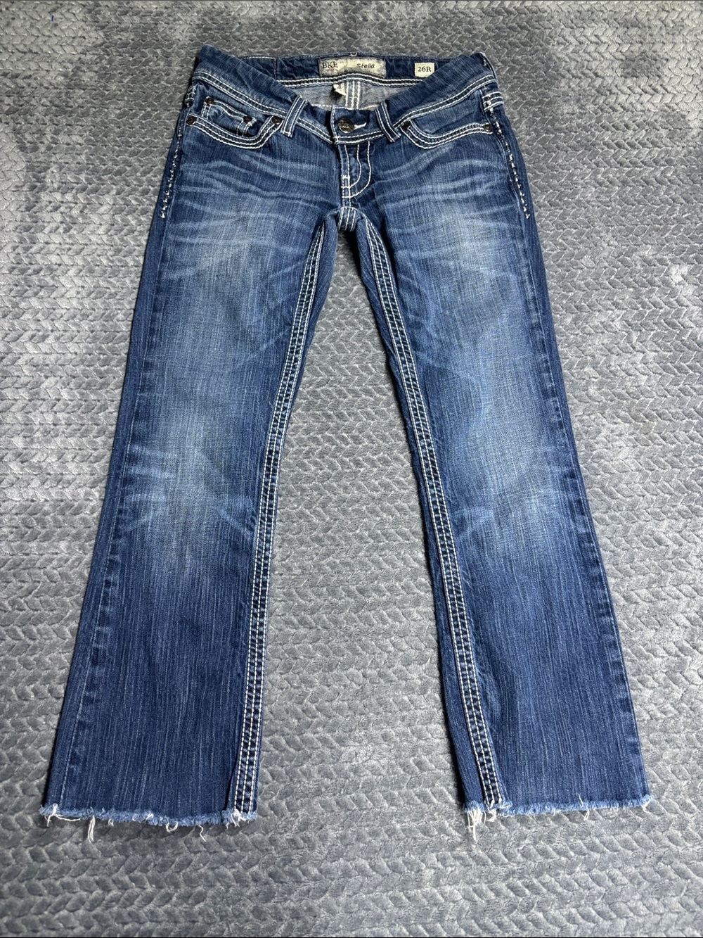 BKE Medium Blue Cropped Jeans with Frayed Hem